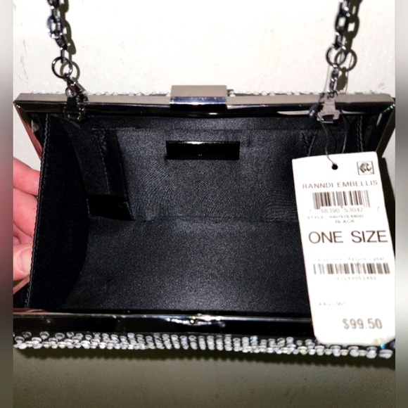 ☆[HP]☆Randi Embellis Sparkley Stylish CrossBody Purse Clutch Bag Gun Metal Chain - Picture 9 of 12